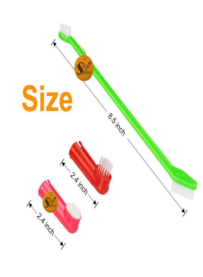 Sage Square Dog Brush for Teeth & Dogs Removes Food Debris Double Sided with Long Curved Handle Super Easy Cleaning Best Soft Silicone Pet Toothbrush for Cats and Dogs (Color May Vary) (Set of 3) - Image 5