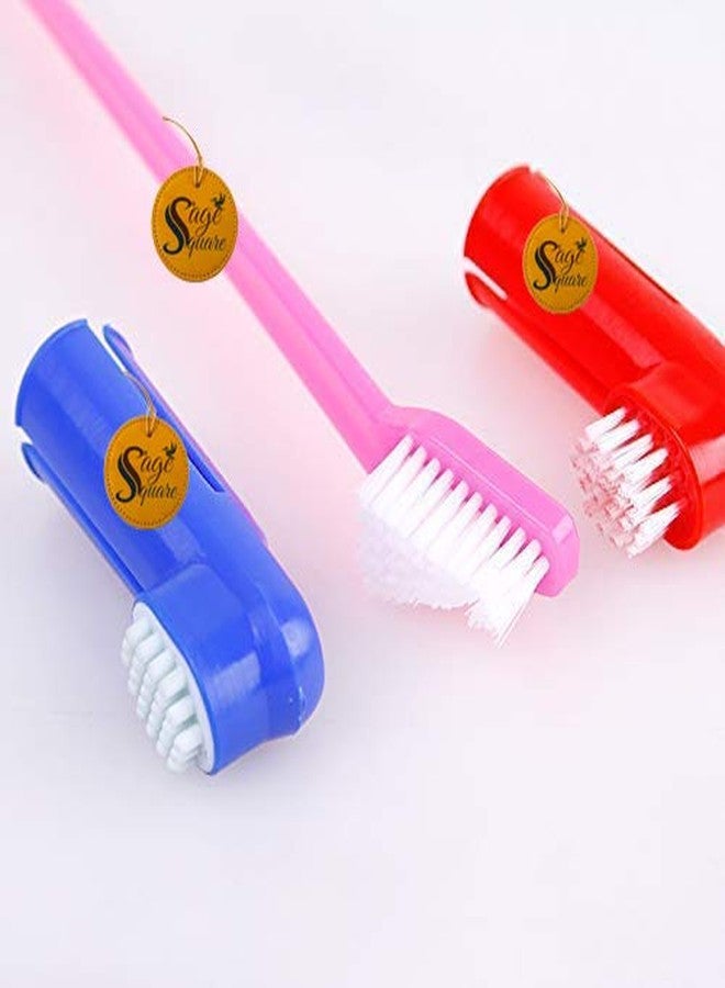 Sage Square Dog Brush for Teeth & Dogs Removes Food Debris Double Sided with Long Curved Handle Super Easy Cleaning Best Soft Silicone Pet Toothbrush for Cats and Dogs (Color May Vary) (Set of 3) - Image 2