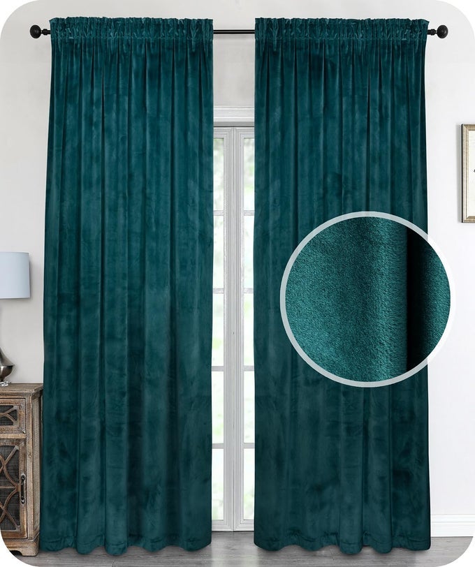 VELVET CURTAIN RUFFLE TAPE UBAND CURTAIN VELVET BLACKOUT AND OPAQUE 140 X 245 CM WIDTH 140 CM HEIGHT 245 CM PETROL