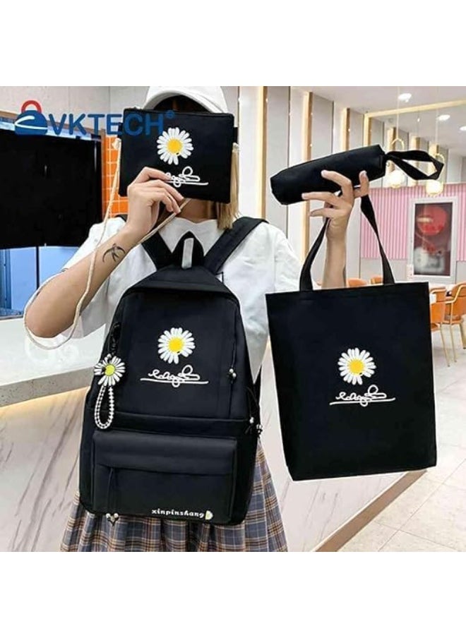 BLOOMING TIME Stylish Black Backpack Set with Floral Print - 4 Pieces for All Occasions  - Image 2