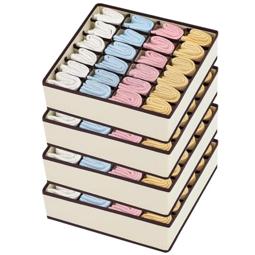 Easortm Sock Organizer 4 Pack, Large Sock Drawer Divider, Underwear Storage 24 Cell Closet Organizers and Storage for Wardrobes, Drawers. (Beige) - Image 1