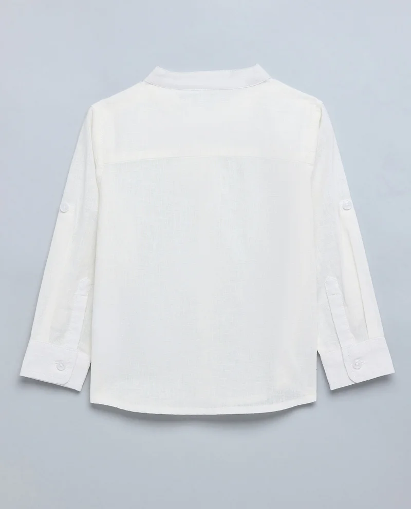 أر أند بي Solid Shirt with Mandarin Collar and Long Sleeves