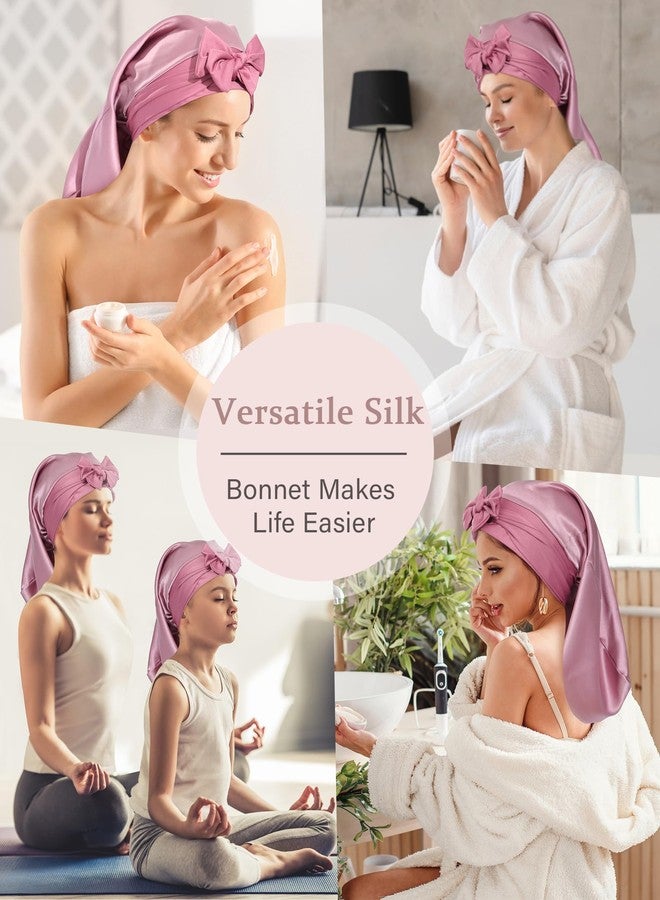 AWAYTR 100% Mulberry Silk Bonnet - Long Hair Cap for Sleeping Tie Band Bonnet for Braids Curly Hair (Rose Gold) - Image 4