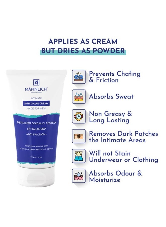 Mannlich Anti Chafing Cream For Men, Anti-Rash Cream For Intimate Areas, Reduces Inner Thigh Rashes From Sports And Fitness Activities, Odor, Irritation & Rashes|Dermatologically Tested|50Ml - Image 3