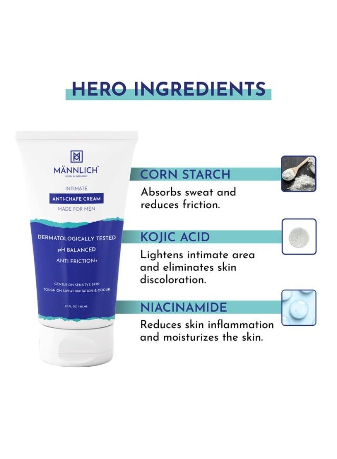 Mannlich Anti Chafing Cream For Men, Anti-Rash Cream For Intimate Areas, Reduces Inner Thigh Rashes From Sports And Fitness Activities, Odor, Irritation & Rashes|Dermatologically Tested|50Ml - Image 5