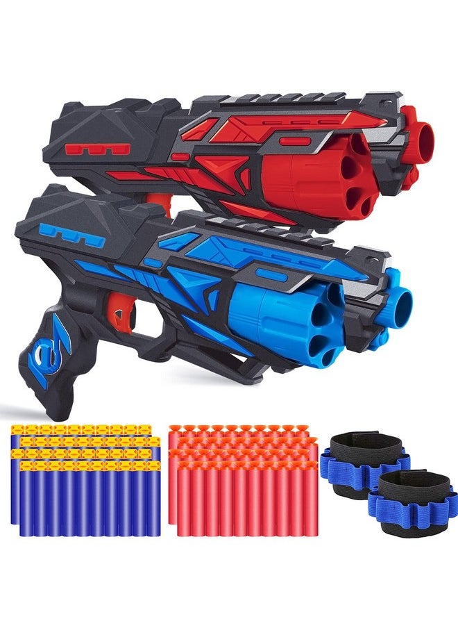 POKONBOY 2 Pack Blaster Toy Guns For Boys Fit For Nerf Guns Darts, 6-Dart Rotating Barrel Foam Bullets Hand Gun Toys With 80 Refill Darts And 2 Wristbands Gifts For 6 7 8 9 10 Years Kids Christmas  - Image 1