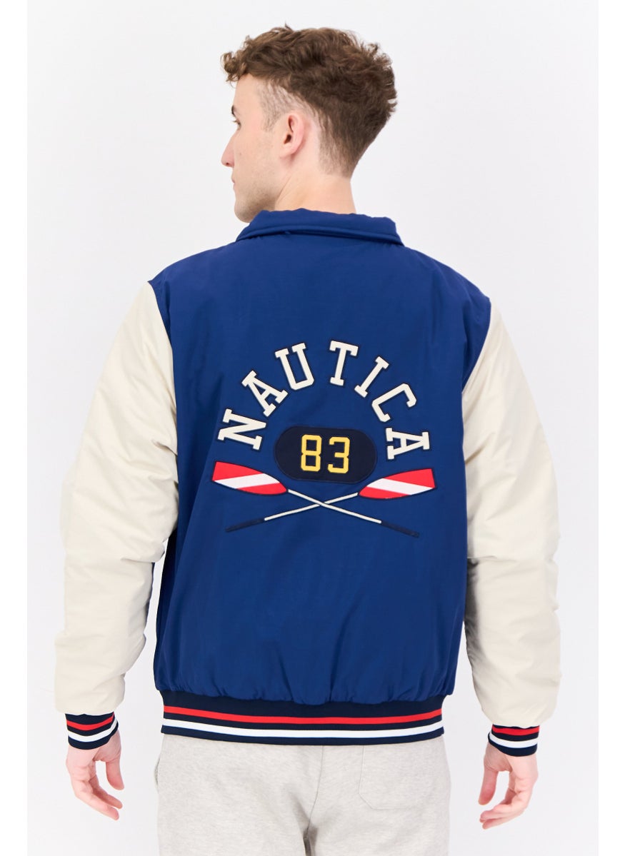 NAUTICA Men Brand Logo Bomber Jacket, Blue  - Image 3