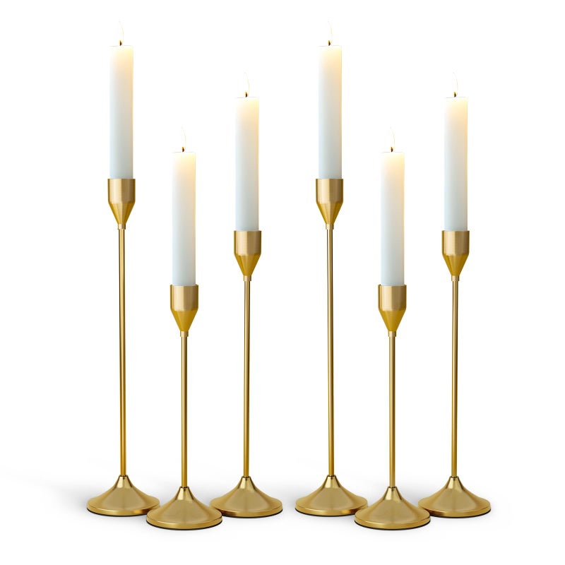 CEDARLUX Brass Gold Metal Taper Candle Holder Vintage Candlestick Holders Candle Sticks Holder Decor for Wedding Wedding Dinning Party Fits 34 inch Thick CandleLed Candles Set of 6 Pcs - Image 2