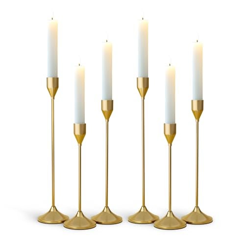 CEDARLUX Brass Gold Metal Taper Candle Holder Vintage Candlestick Holders Candle Sticks Holder Decor for Wedding Wedding Dinning Party Fits 34 inch Thick CandleLed Candles Set of 6 Pcs - Image 1