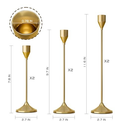 CEDARLUX Brass Gold Metal Taper Candle Holder Vintage Candlestick Holders Candle Sticks Holder Decor for Wedding Wedding Dinning Party Fits 34 inch Thick CandleLed Candles Set of 6 Pcs - Image 3