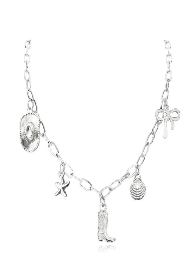 Your Always Charm Gold Charm Necklace for Women Boho Necklaces Western Outfits Cowgirl Accessories Bow Boot Heart Pearl Flower Charms Necklace Gifts Jewelry Trendy 2025 - Image 1