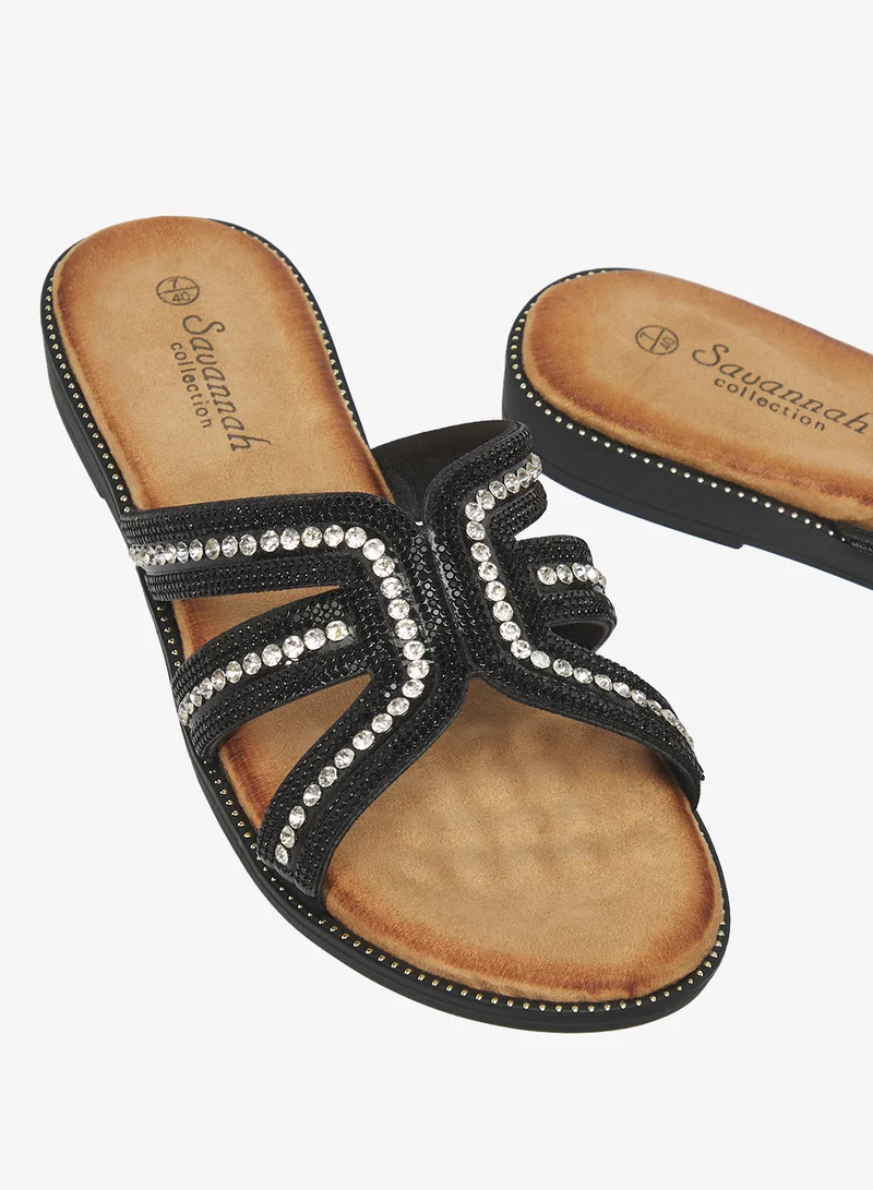 Savannah Collection  Diamante Flat Sandal for Women | Best Price UAE