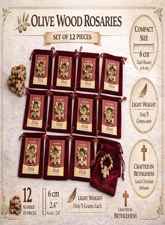 Zuluf Olive Wood Finger Rosary Set of 12 – Bulk pack of genuine Holy Land olive wood prayer rings handmade in Bethlehem with certificates of authenticity and individual protective pouches for each rosary. - Image 3