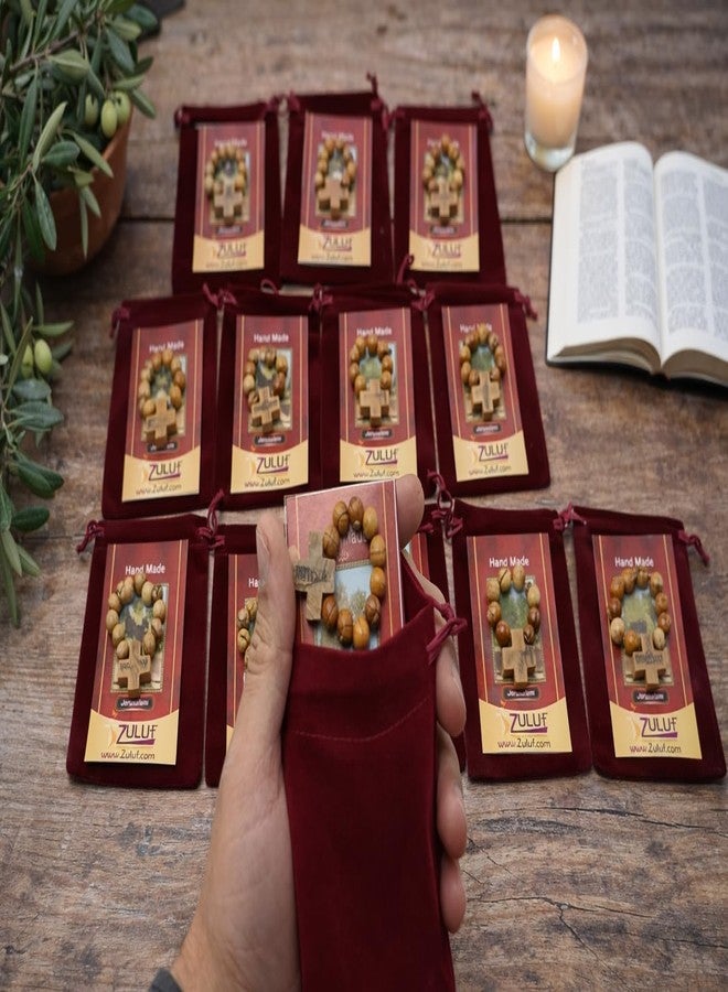 Zuluf Olive Wood Finger Rosary Set of 12 – Bulk pack of genuine Holy Land olive wood prayer rings handmade in Bethlehem with certificates of authenticity and individual protective pouches for each rosary. - Image 4