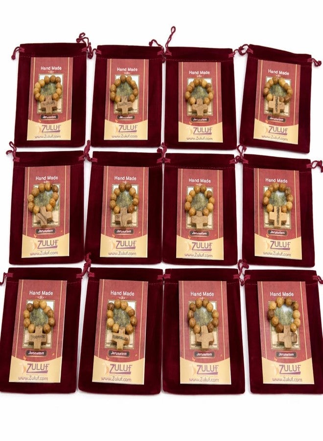 Zuluf Olive Wood Finger Rosary Set of 12 – Bulk pack of genuine Holy Land olive wood prayer rings handmade in Bethlehem with certificates of authenticity and individual protective pouches for each rosary. - Image 1