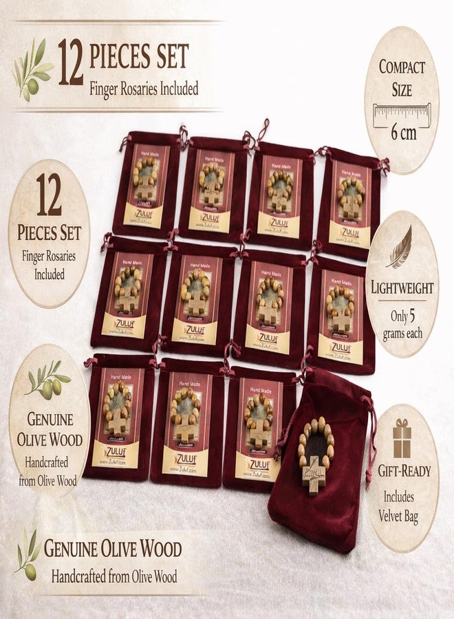 Zuluf Olive Wood Finger Rosary Set of 12 – Bulk pack of genuine Holy Land olive wood prayer rings handmade in Bethlehem with certificates of authenticity and individual protective pouches for each rosary. - Image 5