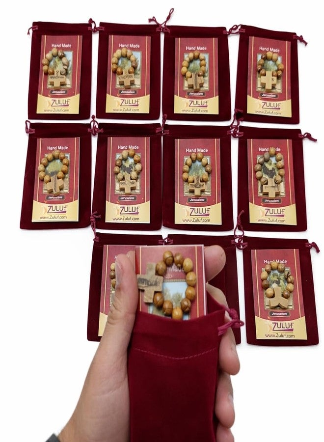 Zuluf Olive Wood Finger Rosary Set of 12 – Bulk pack of genuine Holy Land olive wood prayer rings handmade in Bethlehem with certificates of authenticity and individual protective pouches for each rosary. - Image 2