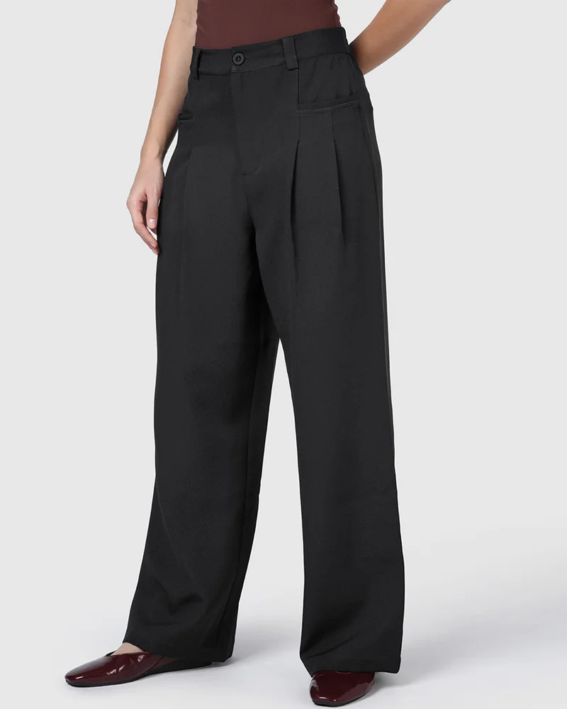 bewakoof Women's Jet Black Oversized Korean Pants