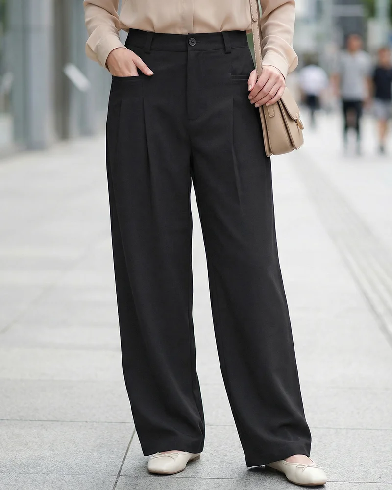 bewakoof Women's Jet Black Oversized Korean Pants