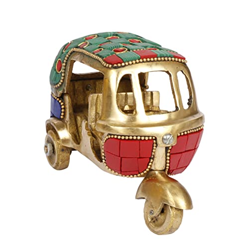 ARTVARKO Brass Auto Rickshaw Vintage Miniature Multicolor Gemstone Handwork Statue Home Decor Fantasy Showpiece Gift.12x7 X 7.5 cm - Image 2