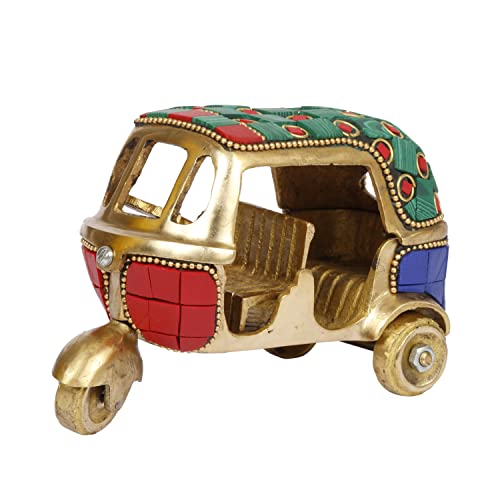 ARTVARKO Brass Auto Rickshaw Vintage Miniature Multicolor Gemstone Handwork Statue Home Decor Fantasy Showpiece Gift.12x7 X 7.5 cm - Image 3