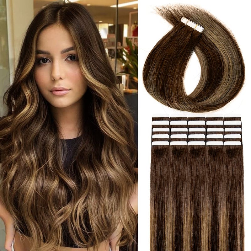 إضافات شعر وينسكي بتقنية الشريط بلون بالياج شعر بشري أسود بني أومبري لاصق في شعر ريمي 20 قطعة 50 جرام 100 شعر بشري حقيقي 144T27P4