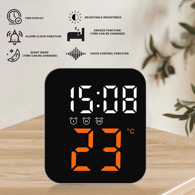 Niyam Plastic Electronic Digital Led Alarm Clock With Temperature Time Display For Home Bedroom Office Black Orange Digit 11X10X4 Cm - Image 2