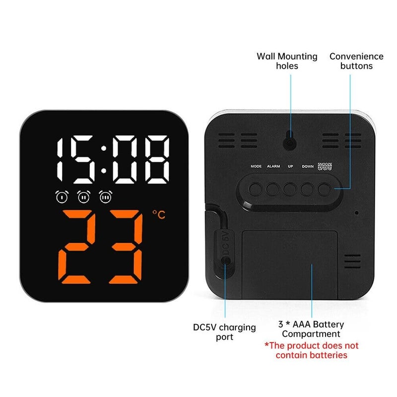 Niyam Plastic Electronic Digital Led Alarm Clock With Temperature Time Display For Home Bedroom Office Black Orange Digit 11X10X4 Cm - Image 5