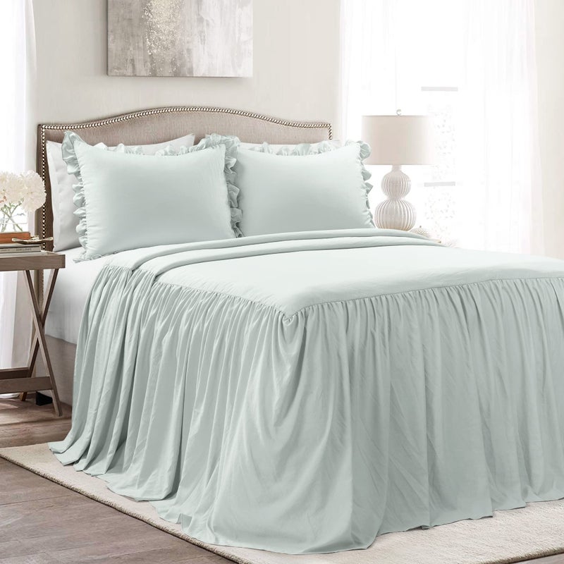 Lush Decor Lush Decor Ruffle Skirt Bedspread 3 Piece Set King Sea Salt  Sage King Bedding  Ruffled Bedspread  Vintage Farmhouse Decor 