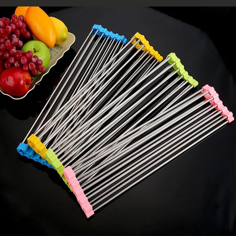Mockery 185 x 9 Roll Up Dish Drying Rack Over The Sink Kitchen Foldable Sink Dry Rack Portable Dish Drainer Rack Blue 1PC - Image 4