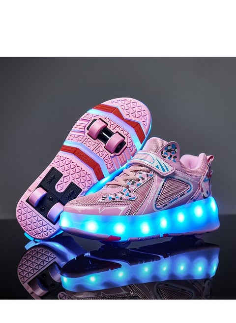 4 Wheels LED Flashing Wheeled Low Top Sneakers Pink