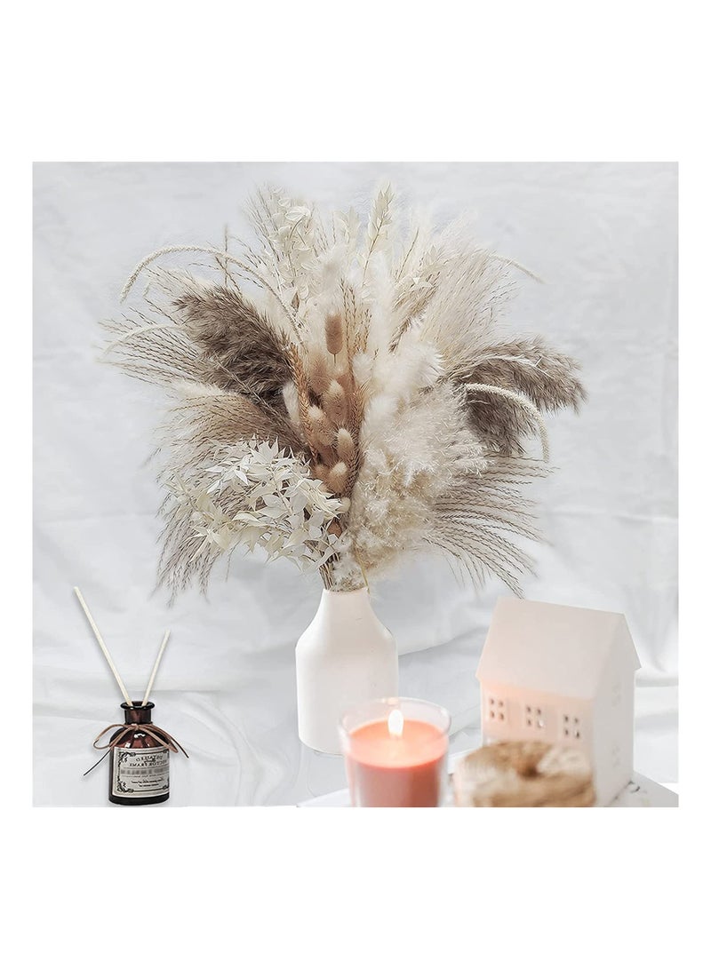 SYOSI Natural Dried Pampas Grass, Boho Decor Fluffy White Pompous Grass Large Reed Bunny Tail Wheat Stalk Decorative Plumes Italian Ruscus Solidago Goldenrod Flower Bouquet - Image 1