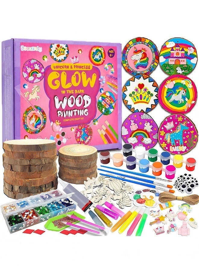 بيوينتي DIY Unicorn Themed Glow in The Dark Wooden Painting Kit - الفنون والحرف اليدوية للأطفال والفتيات الأعمار 5-12 - أنشطة الحرف اليدوية شرائح الخشب - ألعاب الفن Unicorn - هدايا البنات وهدايا رمضان - Image 1