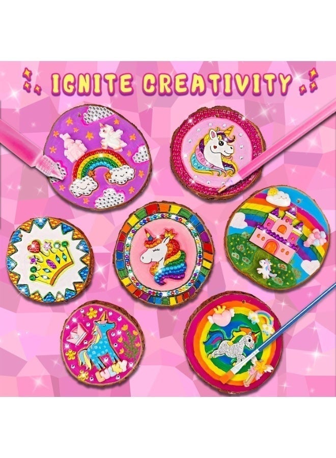 بيوينتي DIY Unicorn Themed Glow in The Dark Wooden Painting Kit - الفنون والحرف اليدوية للأطفال والفتيات الأعمار 5-12 - أنشطة الحرف اليدوية شرائح الخشب - ألعاب الفن Unicorn - هدايا البنات وهدايا رمضان - Image 2