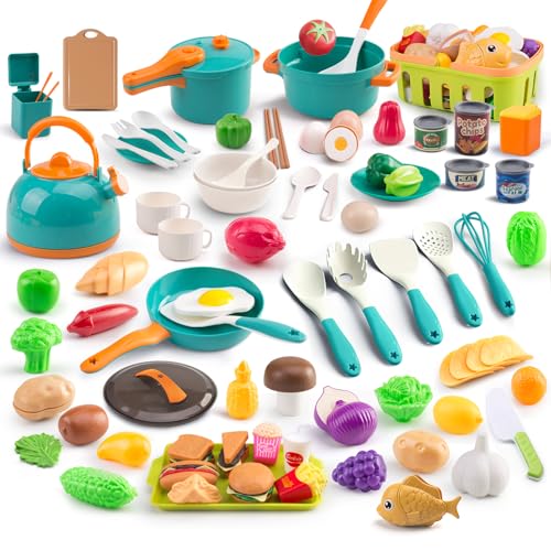Zero Zoo 120Pcs Mini Play Kitchen Accessories Kids Pretend Cooking Playset with Desserts Cuttable Veggies BBQ Storage Basket Educational RolePlay Gift for Toddlers Child Green - Image 1