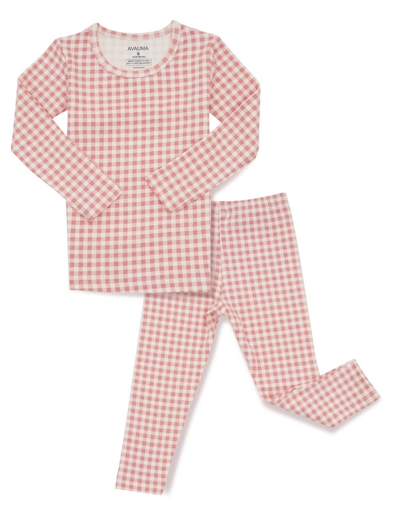 AVAUMA Baby Boys Girls Pajama Set 6M-7T Kids Cute Toddler Snug fit Pattern Design Pjs Cotton Sleepwear (Check.Pink.XS) - Image 1