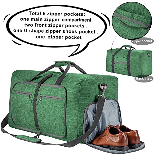 Vomgomfom Travel Duffle Bag for Men, 85L Foldable Travel Duffel Bag with Shoes Compartment Overnight Bag for Men Women,Deep Green - Image 4