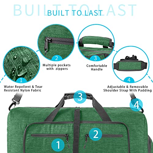 Vomgomfom Travel Duffle Bag for Men, 85L Foldable Travel Duffel Bag with Shoes Compartment Overnight Bag for Men Women,Deep Green - Image 3