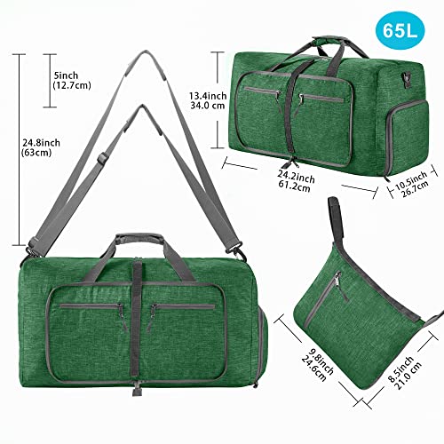 Vomgomfom Travel Duffle Bag for Men, 85L Foldable Travel Duffel Bag with Shoes Compartment Overnight Bag for Men Women,Deep Green - Image 2