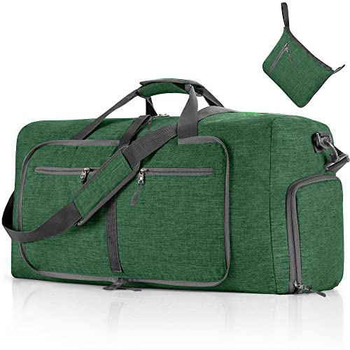 Vomgomfom Travel Duffle Bag for Men, 85L Foldable Travel Duffel Bag with Shoes Compartment Overnight Bag for Men Women,Deep Green - Image 1