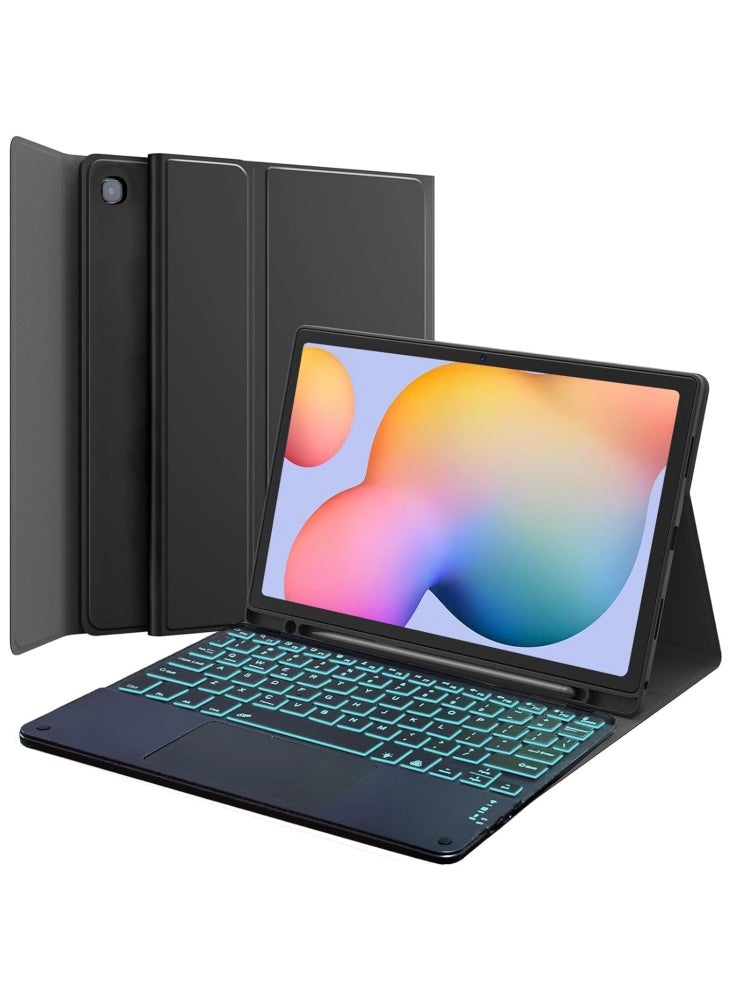SK-P610D for Samsung Galaxy Tab S6 Lite (2024)/S6 Lite (2022)/S6 Lite (2020) P613 P619 Leather Cover with Backlit Keyboard - Black - Image 1
