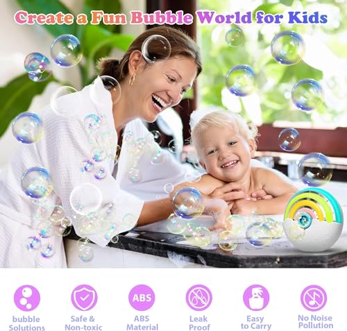 P PANACARE آلة فقاعات أوتوماتيكية للأطفال، آلة نفخ فقاعات قوس قزح محمولة مع أضواء، 2000 فقاعات في الدقيقة، محلول فقاعات، حبل، تعمل بالبطارية لحفلات الزفاف الخارجية، هدايا عيد الميلاد - Image 5