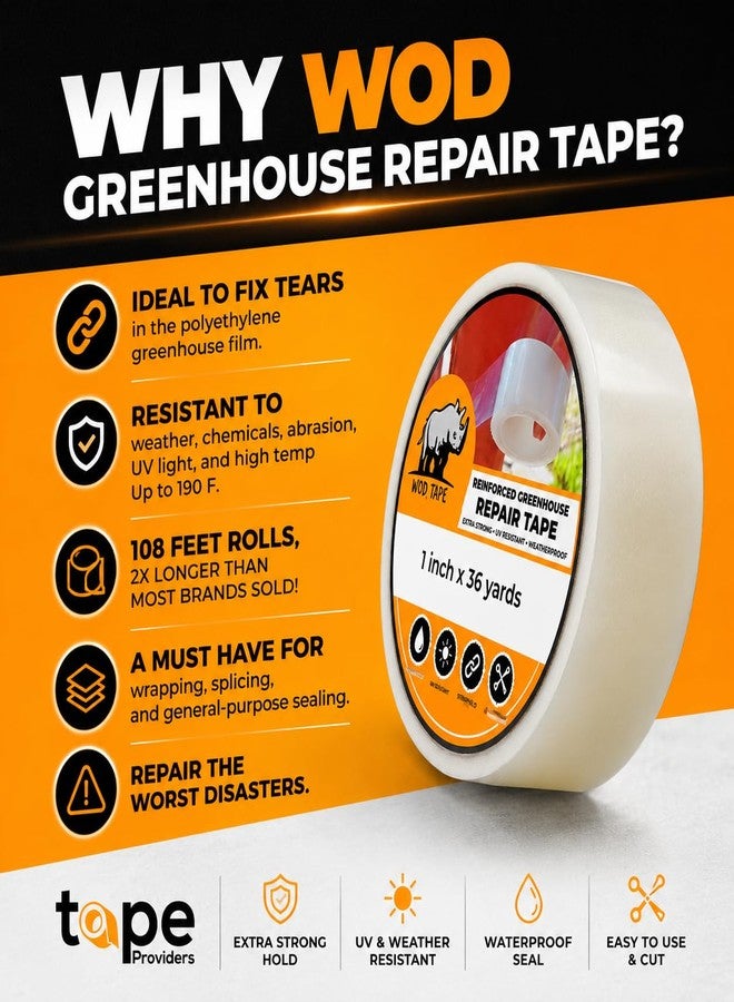 WOD Tape WOD Vapor Barrier & Greenhouse Repair Tape - 1 Inch x 108 Ft Clear Polyethylene Film, UV-Resistant, Waterproof Seam Tape for Crawl Space, RV, Marine, and Agriculture Applications - Image 2