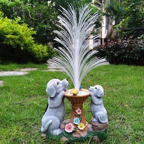 RCTTICUU Solar Dog Statues Garden Decor with LED Lights -Resin Dogs Figurines Lights and Colour Changing Fiber Optical Light, Outdoor Decorations for Patio Yard Lawn Ornaments-Gifts for Housewarming - Image 2