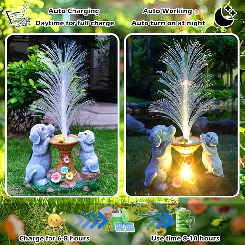 RCTTICUU Solar Dog Statues Garden Decor with LED Lights -Resin Dogs Figurines Lights and Colour Changing Fiber Optical Light, Outdoor Decorations for Patio Yard Lawn Ornaments-Gifts for Housewarming - Image 4