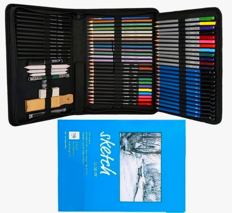 Corslet 72 Pcs Art Pencil Sketch Kit Drawing for Artists Kit Graphite Colored Charcoal Sketch Book Stumps Eraser Sketching Kit for Artist Drawing - Image 1