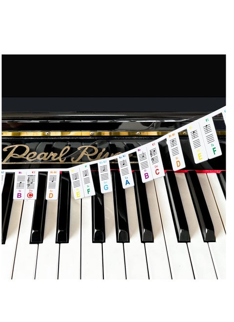 88-Key Removable Piano Keyboard Note Labels Without Sticking, 2 in 1 Piano Key Labels with Pitch Name & Staff, Durable Piano Note Labels for Beginner (colourful)