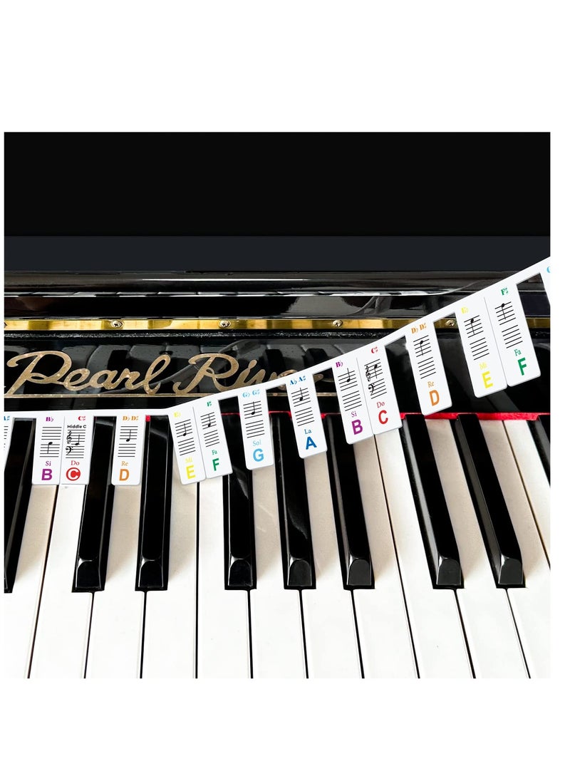 Generic - 88-Key Removable Piano Keyboard Note Labels Without Sticking, 2 in 1 Piano Key Labels with Pitch Name & Staff, Durable Piano Note Labels for Beginner (colourful) - Image 1