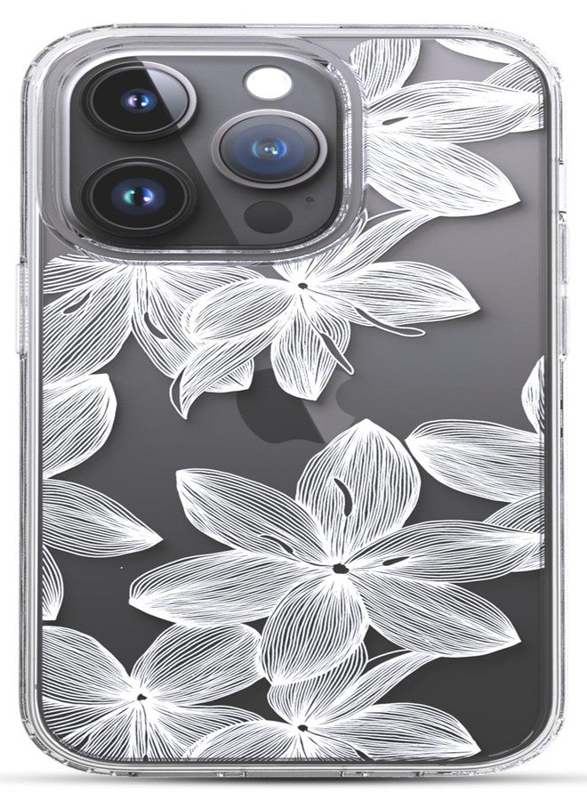 RANZ Compatible with iPhone 13 Pro Max Case, Anti-Scratch Shockproof Series Clear Hard PC+ TPU Bumper Protective Cover Case for iPhone 13 Pro Max (6.7") - White Flower - Image 1