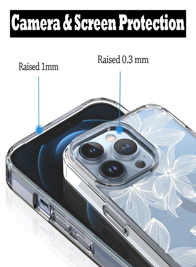 RANZ Compatible with iPhone 13 Pro Max Case, Anti-Scratch Shockproof Series Clear Hard PC+ TPU Bumper Protective Cover Case for iPhone 13 Pro Max (6.7") - White Flower - Image 5